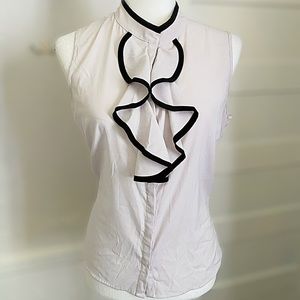 Calvin Klein Ruffled Sleeveless Button Down Blouse Business Formal Size PL